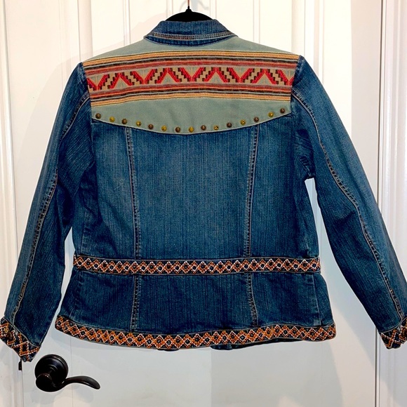 COLDWATER CREEK PS TRIBAL SOUTHWEST BRASS STUDDED JEAN JACKET BUTTON FRONT - Picture 7 of 10